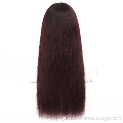 10A Grade Brazilian Raw 100% Human Hair No Lace Bangs Wigs Vendors Ombre 1B 99j Two Color Full Machine Made Wigs for Black Women